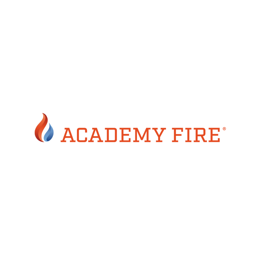 the academy fire logo on a white background
